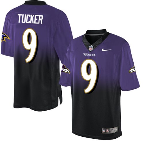 Nike Ravens #9 Justin Tucker Purple/Black Men's Stitched NFL Elite Fadeaway Fashion Jersey - Click Image to Close